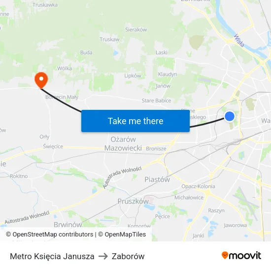 Metro Księcia Janusza to Zaborów map