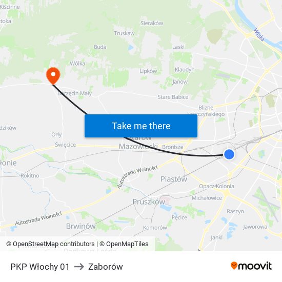 PKP Włochy to Zaborów map