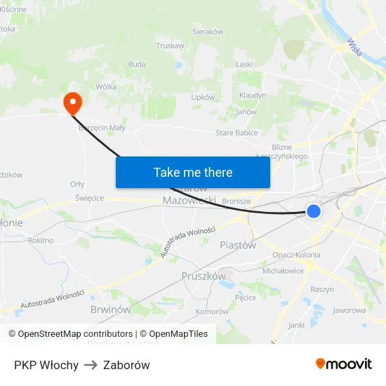 PKP Włochy to Zaborów map