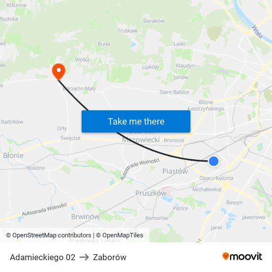 Adamieckiego 02 to Zaborów map