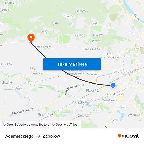 Adamieckiego to Zaborów map