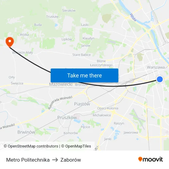Metro Politechnika to Zaborów map