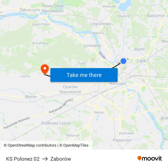 KS Polonez to Zaborów map