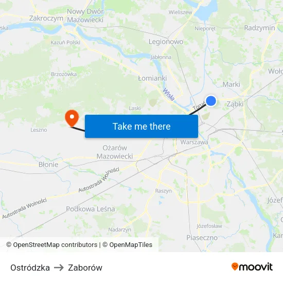 Ostródzka to Zaborów map