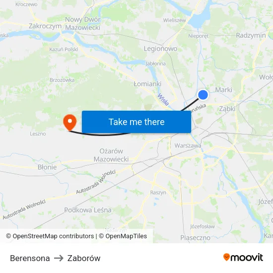 Berensona to Zaborów map