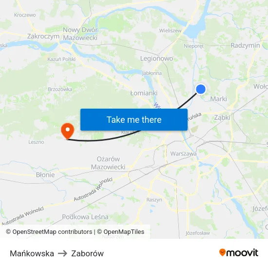 Mańkowska to Zaborów map