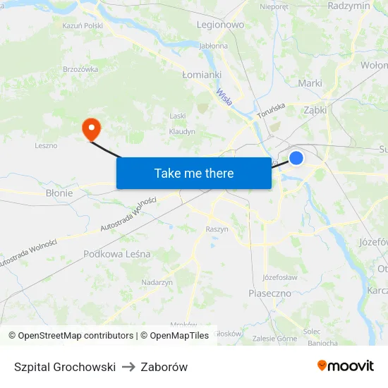 Szpital Grochowski to Zaborów map