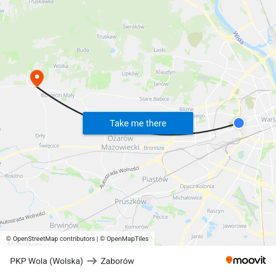 PKP Wola (Wolska) to Zaborów map