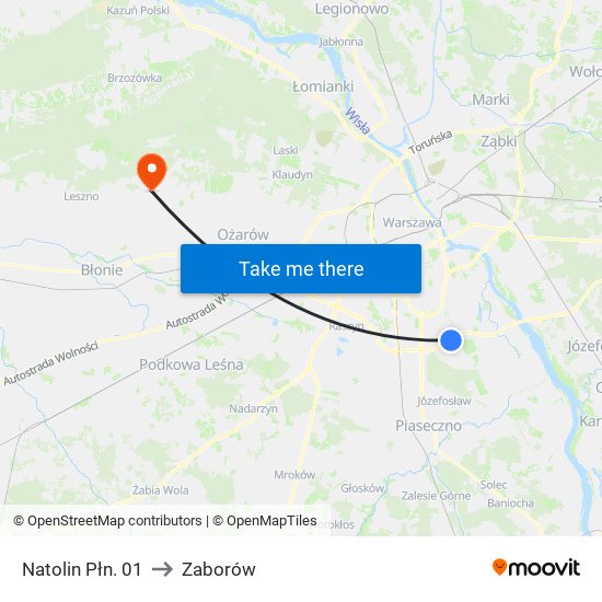 Natolin Płn. to Zaborów map