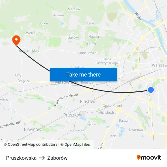 Pruszkowska to Zaborów map