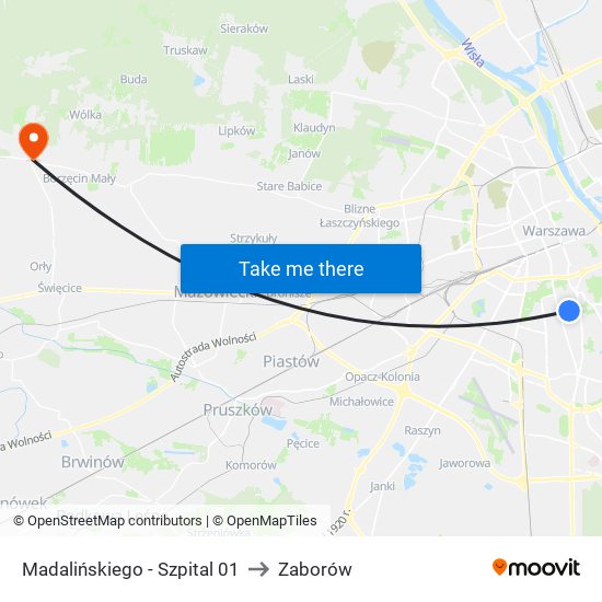 Madalińskiego-Szpital to Zaborów map