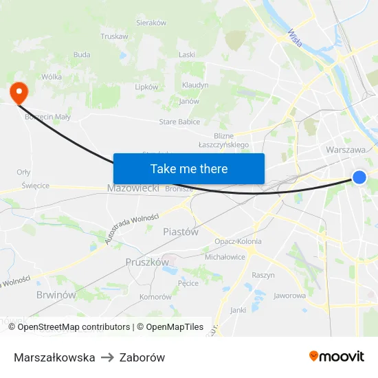 Marszałkowska to Zaborów map