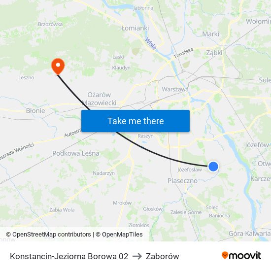 Konstancin-Jeziorna Borowa to Zaborów map