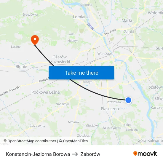 Konstancin-Jeziorna Borowa to Zaborów map