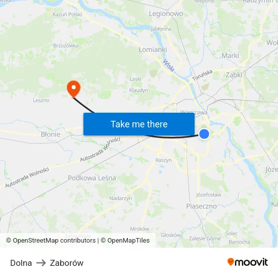 Dolna to Zaborów map