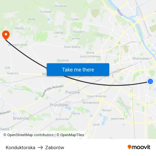 Konduktorska to Zaborów map