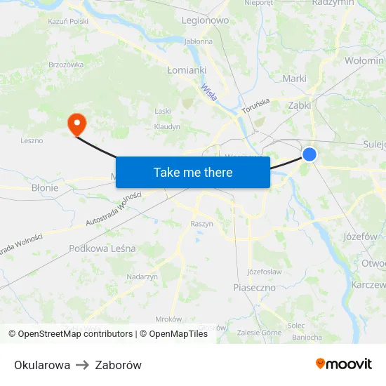 Okularowa to Zaborów map