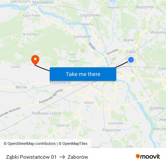 Ząbki Powstańców to Zaborów map