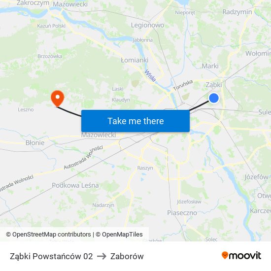 Ząbki Powstańców 02 to Zaborów map