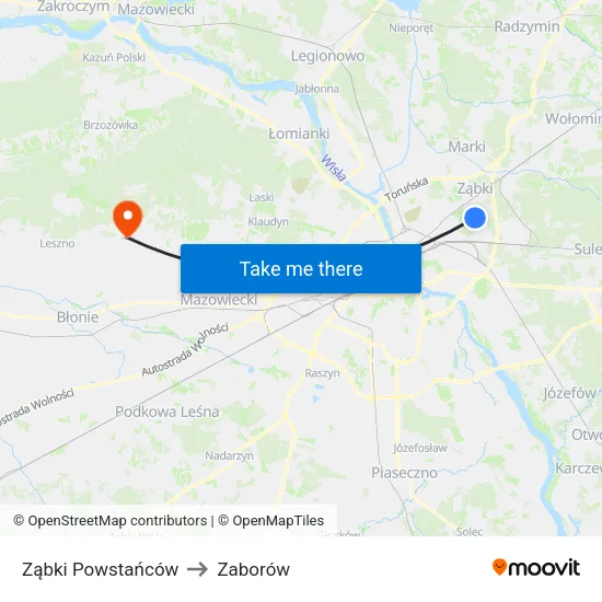 Ząbki Powstańców to Zaborów map