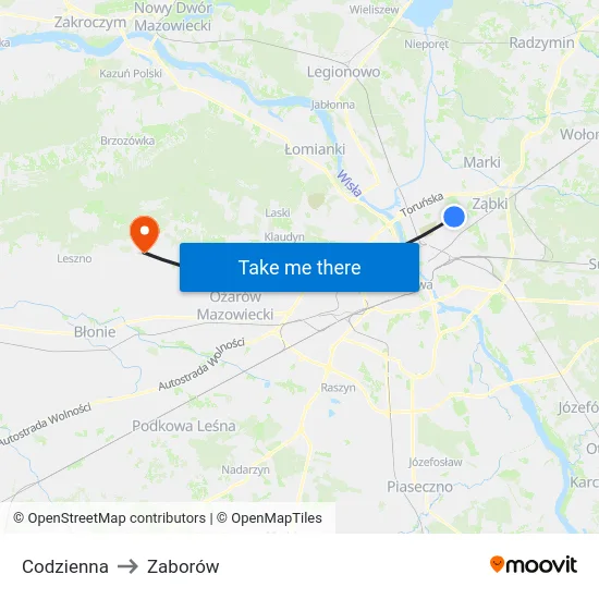 Codzienna to Zaborów map