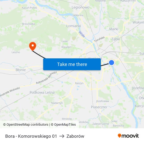 Bora - Komorowskiego 01 to Zaborów map