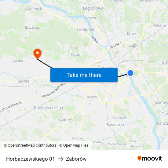 Horbaczewskiego to Zaborów map