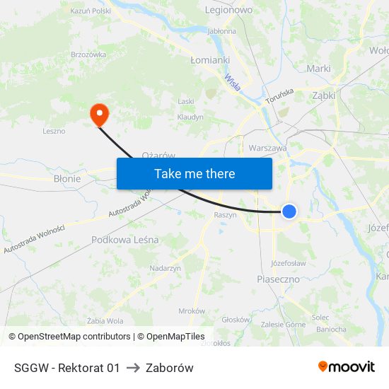 SGGW - Rektorat 01 to Zaborów map