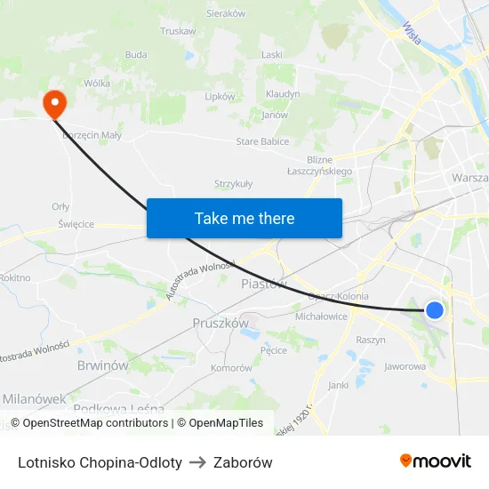Lotnisko Chopina - Odloty to Zaborów map