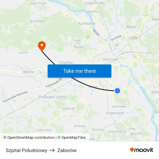 Szpital Południowy to Zaborów map