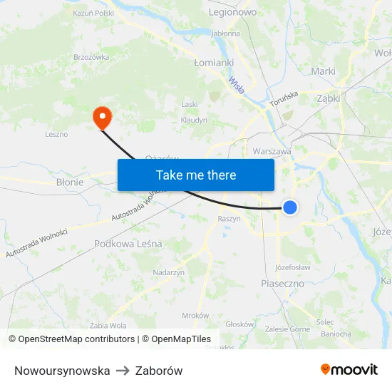 Nowoursynowska to Zaborów map