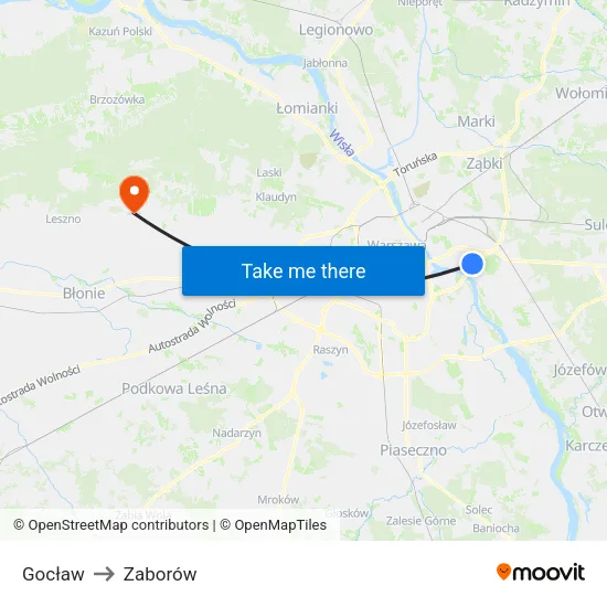 Gocław to Zaborów map