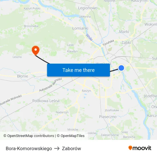 Bora - Komorowskiego to Zaborów map
