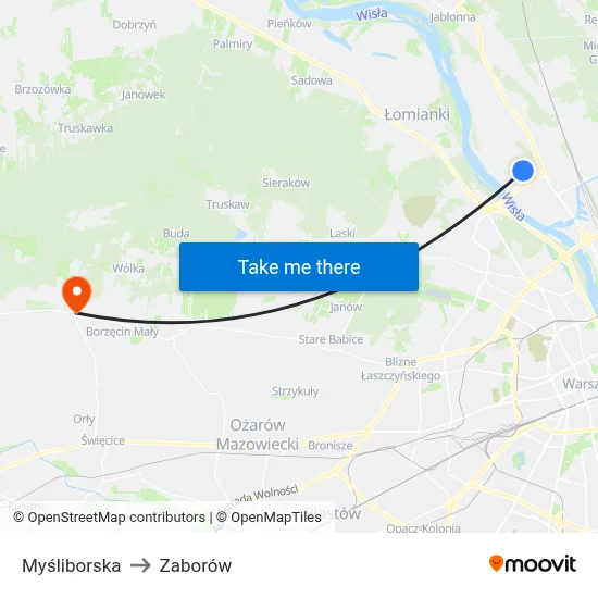 Myśliborska to Zaborów map