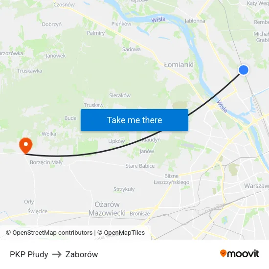 PKP Płudy to Zaborów map