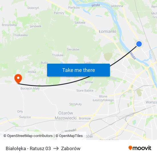 Białołęka-Ratusz to Zaborów map