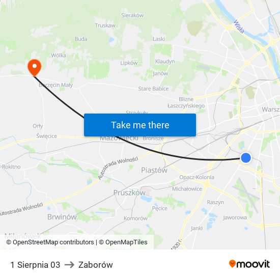 1 Sierpnia 03 to Zaborów map