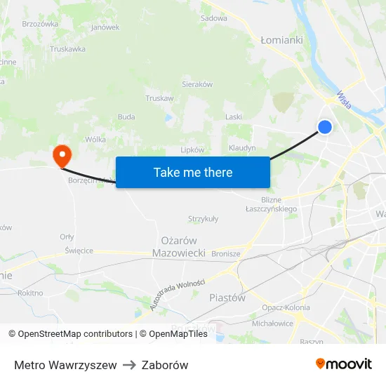 Metro Wawrzyszew to Zaborów map