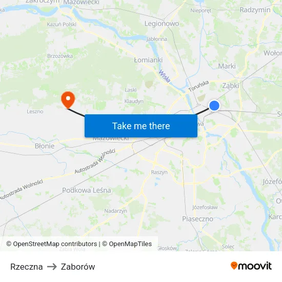 Rzeczna to Zaborów map