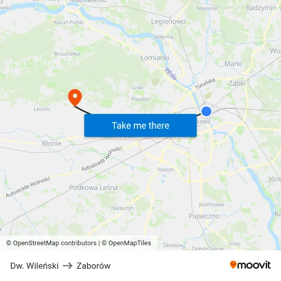 Dw. Wileński to Zaborów map