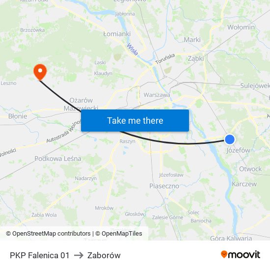 PKP Falenica 01 to Zaborów map