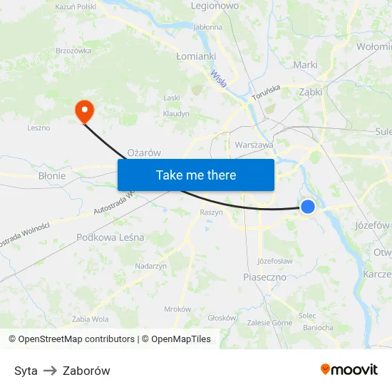 Syta to Zaborów map