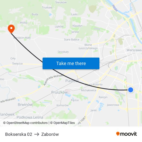 Bokserska to Zaborów map