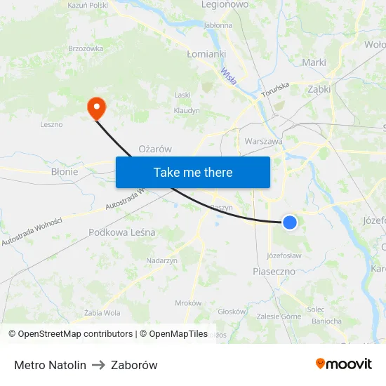 Metro Natolin to Zaborów map