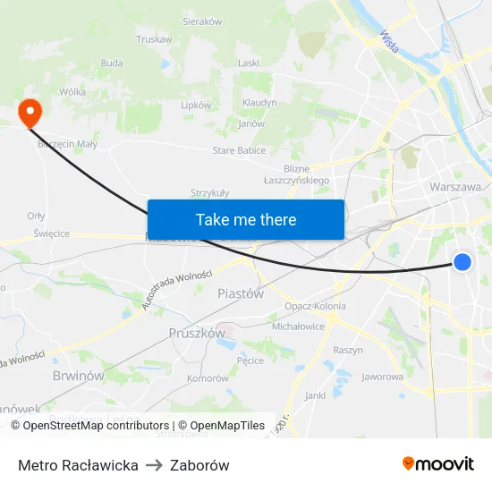 Metro Racławicka to Zaborów map