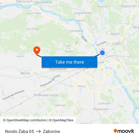 Rondo Żaba 05 to Zaborów map