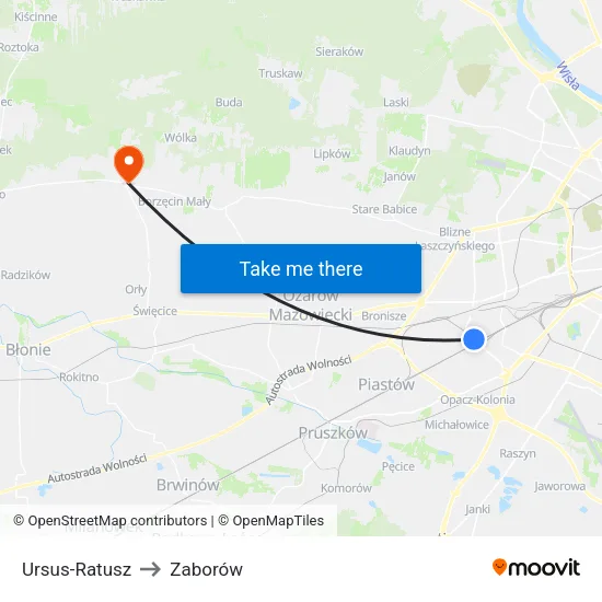 Ursus - Ratusz to Zaborów map