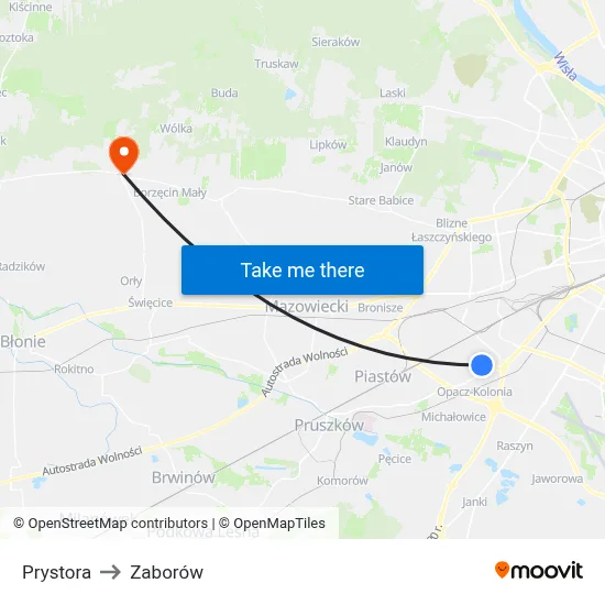 Prystora to Zaborów map