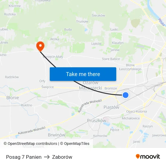 Posag 7 Panien to Zaborów map