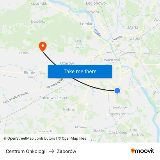 Centrum Onkologii to Zaborów map